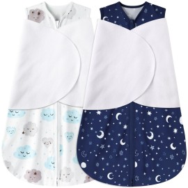 BSTOPPT Newborn Sleep Sack Baby Swaddle,0-3 Months,3-Way Adjustable Wearable Blanket,100% Rayon Cotton Swaddling Sleeping BagTOG 0.5Clouds&Starry Sky