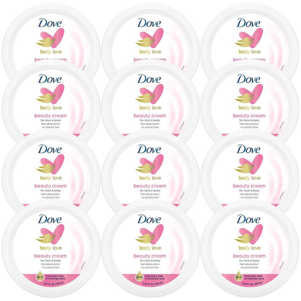 Dove Body Love Beauty Cream, Lightweight, Fast-Absorbing Face and Body Cream for Normal to Dry Skin, 24-Hour Moisture, Luxuriously Scented Face Cream, Hand & Body Lotion, 5.07 Fl Oz (Pack of 12)