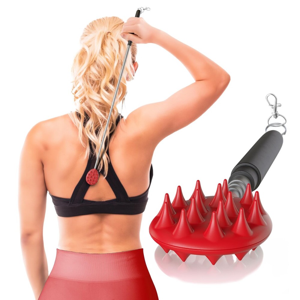 Cactus Scratcher Extendable Keychain Back Scratcher - 16 Long Stick Double Sided Retractable Scratching Tool for Hand, Neck, Head, and Body - Universal Gift for Family, Pets, and Friends, Red