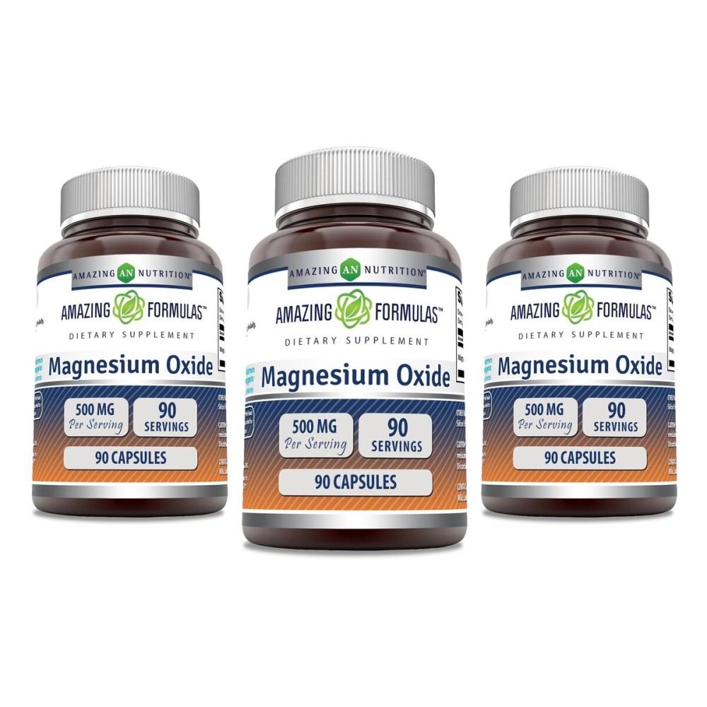 Amazing Formulas Magnesium Oxide 500 mg Capsules Supplement | Non-GMO | Gluten Free | Made in USA (90 Count | 3 Pack)