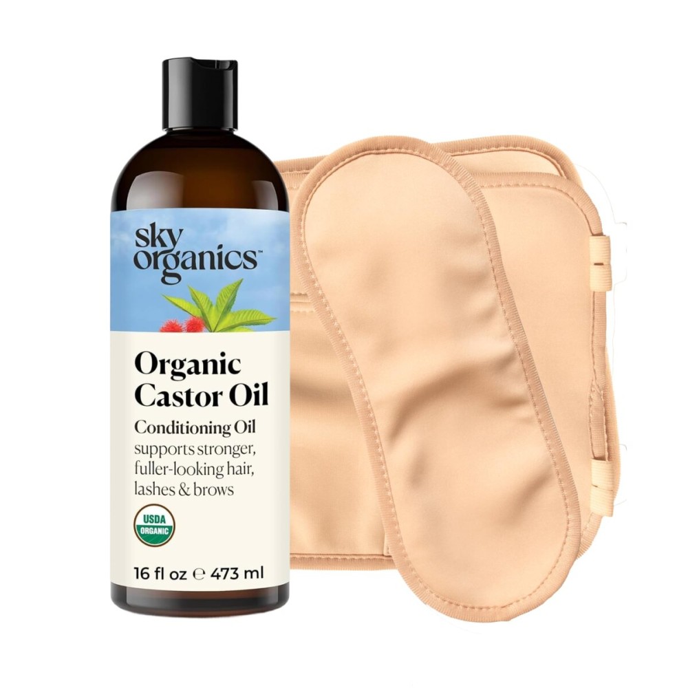 Sky Organics 16oz Castor Oil w/Wraps | Reusable Organic Castor Oil Pack to Boost Body\'s Wellness, Encourage Rest & Relaxation | Adjustable Elastic Straps Cotton Durable Easy to Use