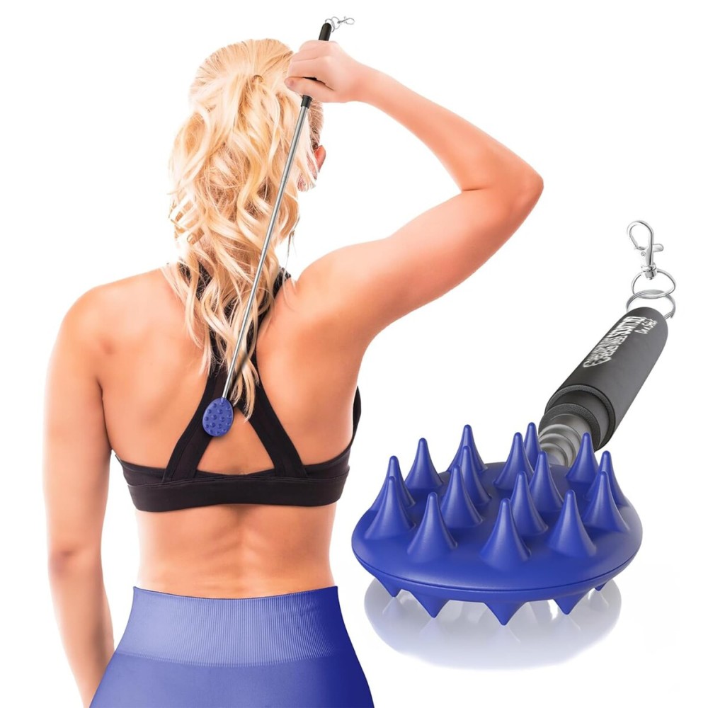 Cactus Scratcher Extendable Keychain Back Scratcher - 16 Long Stick Double Sided Retractable Scratching Tool for Hand, Neck, Head, and Body - Universal Gift for Family, Pets, and Friends, Blue