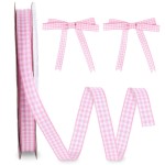 VGOODALL Pink Gingham Ribbon, 3/8 x 50Yd Pink and White Thin Crafts Ribbon Buffalo Checker Ribbons for Hair Accessories Picnic School and Birthday Gift Wrapping