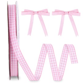 VGOODALL Pink Gingham Ribbon, 3/8 x 50Yd Pink and White Thin Crafts Ribbon Buffalo Checker Ribbons for Hair Accessories Picnic School and Birthday Gift Wrapping