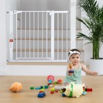 COMOMY 30 Tall Baby Gate for Stairs Doorways, Fits Openings 29.5 to 40.5 Wide, Auto Close Extra Wide Dog Gate for House, Pressure Mounted Easy Walk Through Pet Gate with Door, White