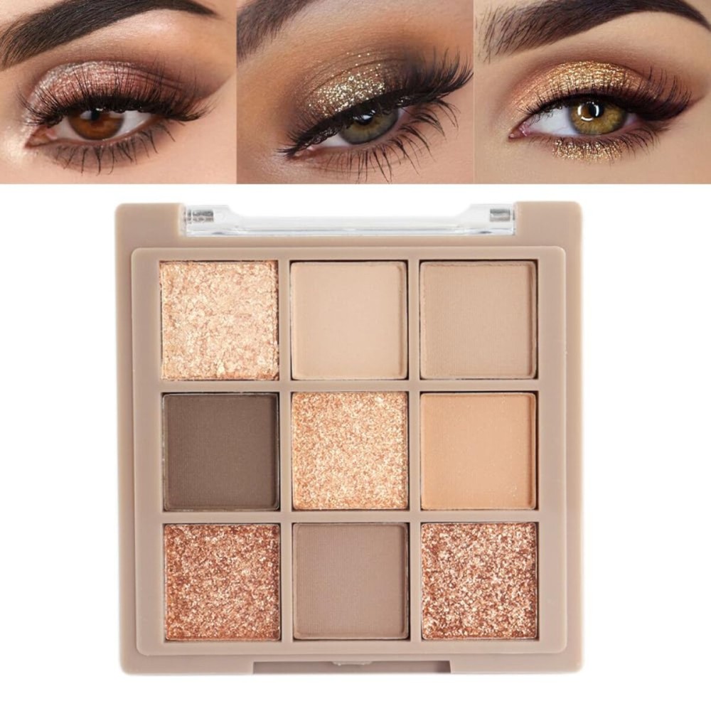 Matte Shimmer Nude Brown Eye Shadow Palette Makeup,Eyeshadow Long Lasting Waterproof Cruelty-Free , 9 Blendable Shades in Smooth Matte and Shimmer Finishes with Gorgeous Pearls for Girls (05)