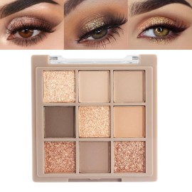 Matte Shimmer Nude Brown Eye Shadow Palette Makeup,Eyeshadow Long Lasting Waterproof Cruelty-Free , 9 Blendable Shades in Smooth Matte and Shimmer Finishes with Gorgeous Pearls for Girls (05)