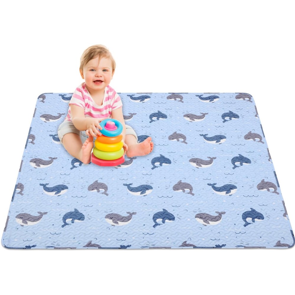 Machine Washable Baby Floor Play Mat 50x50, Non Slip One-Piece Baby Crawling Mats for Tummy Time, Portable Playpen Mat Playmat for Babies Infants and Toddlers
