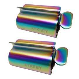 XYKEEY Toothpaste Tube Squeezer - Set of 2 Toothpaste Squeezer Rollers, Metal Toothpaste Tube Wringer Seat Holder Stand (Iridescent)