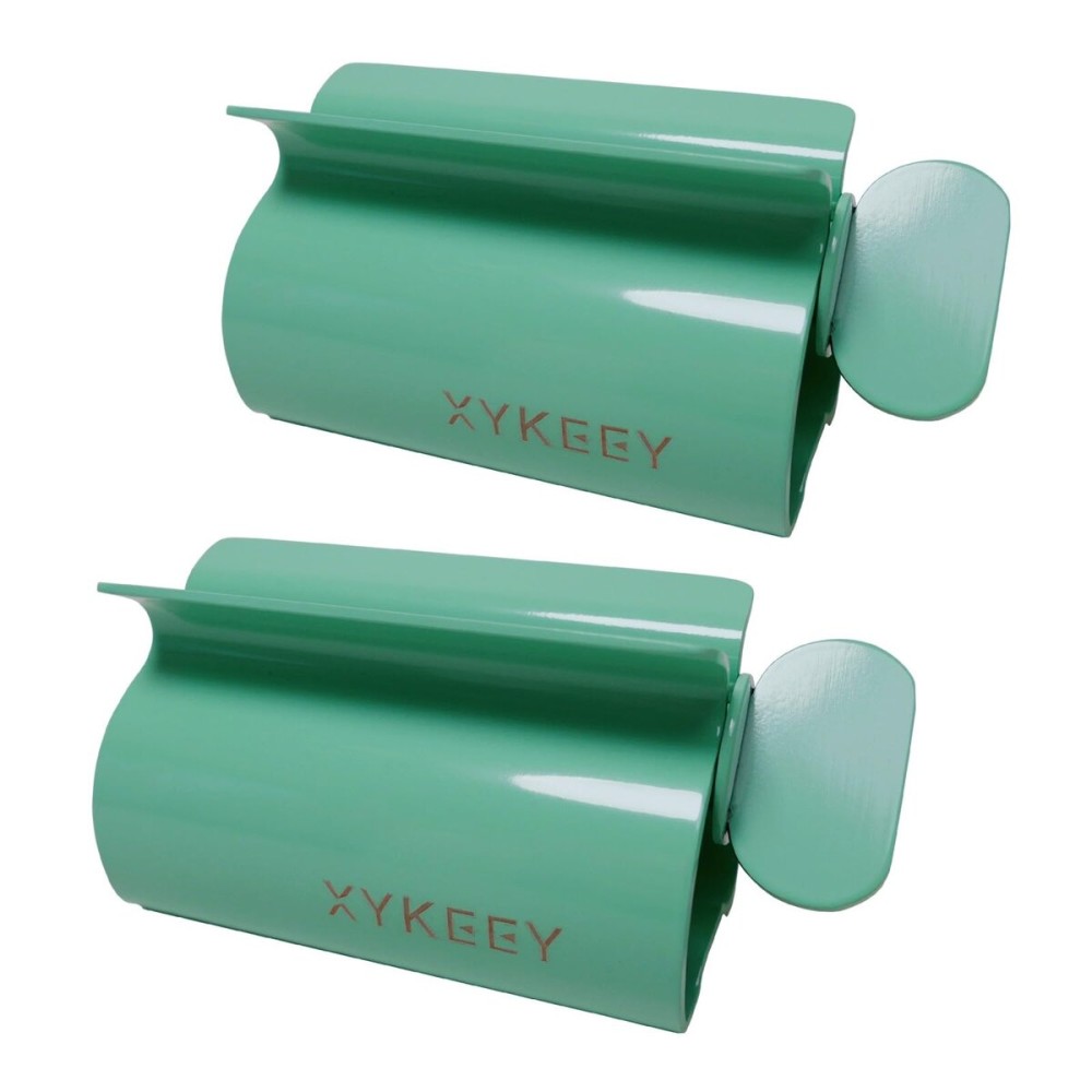 XYKEEY Toothpaste Tube Squeezer - Set of 2 Toothpaste Squeezer Rollers, Metal Toothpaste Tube Wringer Seat Holder Stand (Green)