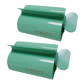 XYKEEY Toothpaste Tube Squeezer - Set of 2 Toothpaste Squeezer Rollers, Metal Toothpaste Tube Wringer Seat Holder Stand (Green)