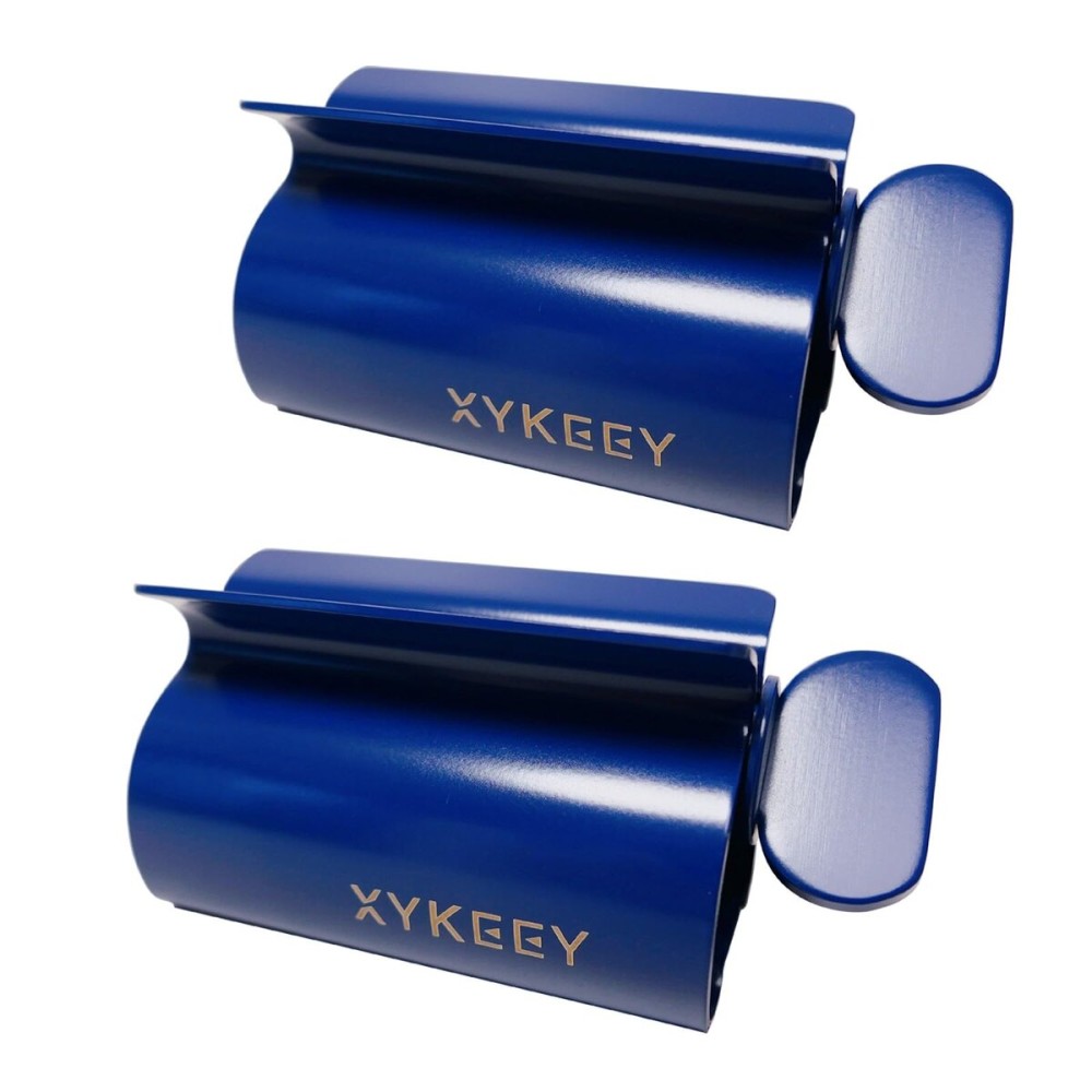 XYKEEY Toothpaste Tube Squeezer - Set of 2 Toothpaste Squeezer Rollers, Metal Toothpaste Tube Wringer Seat Holder Stand (Blue)