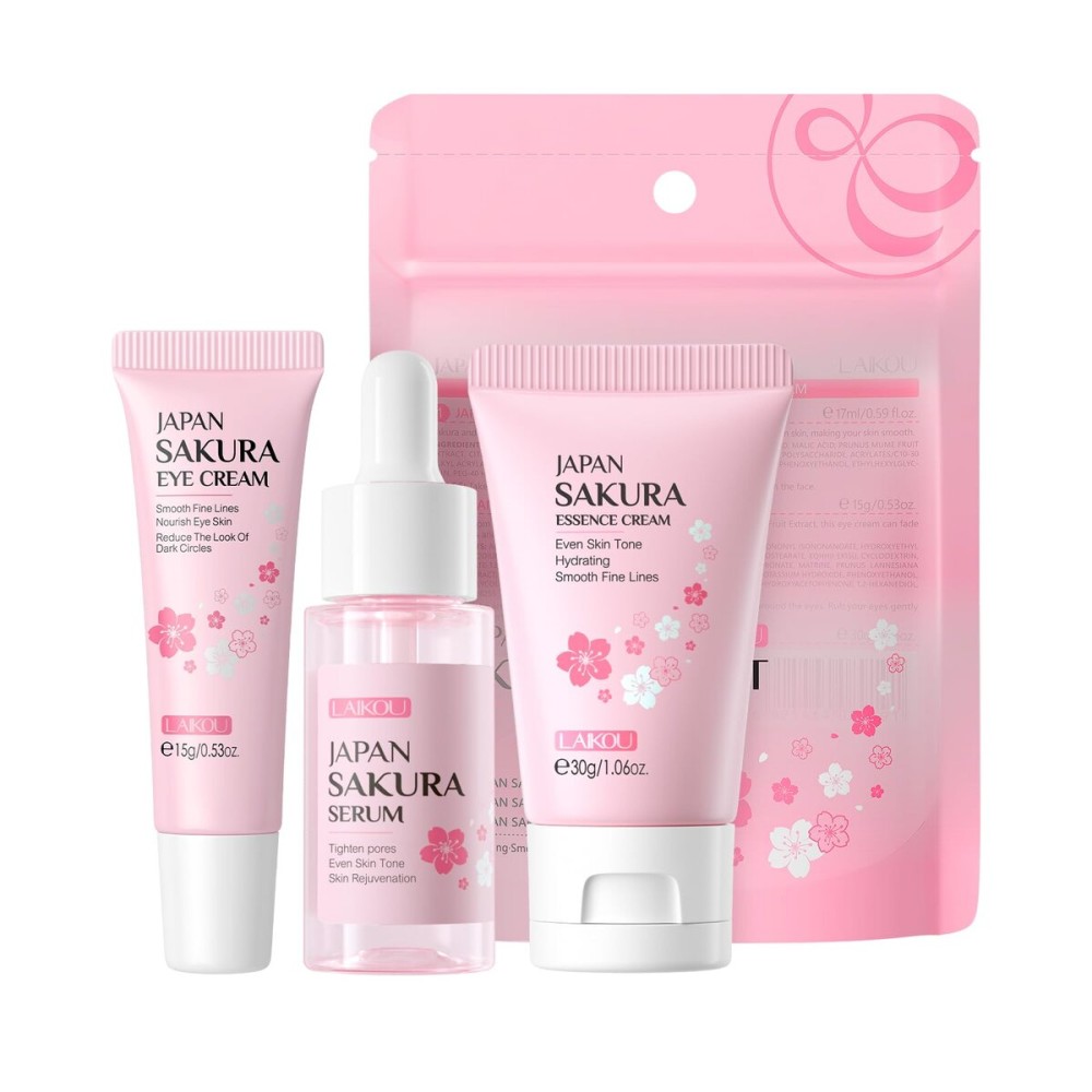 Skin Care Set JAPAN SAKURA Beauty Gift Sets Skin Care Kit with Cleanser, Toner, Lotion, Serum, Eye Cream, Face Cream, Make up Primer Travel Kit for Women Wife Mom 7pcs