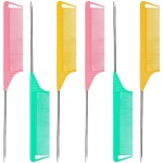 6 PCS Rat Tail Hair Parting Combs - Steel Pin Rat Tail Teasing Fine Tooth Comb Set for Women,Rattail Styling Metal Comb with Stainless Steel Pintail,Carbon Heat Resistant Comb for Curly Braiding Hair