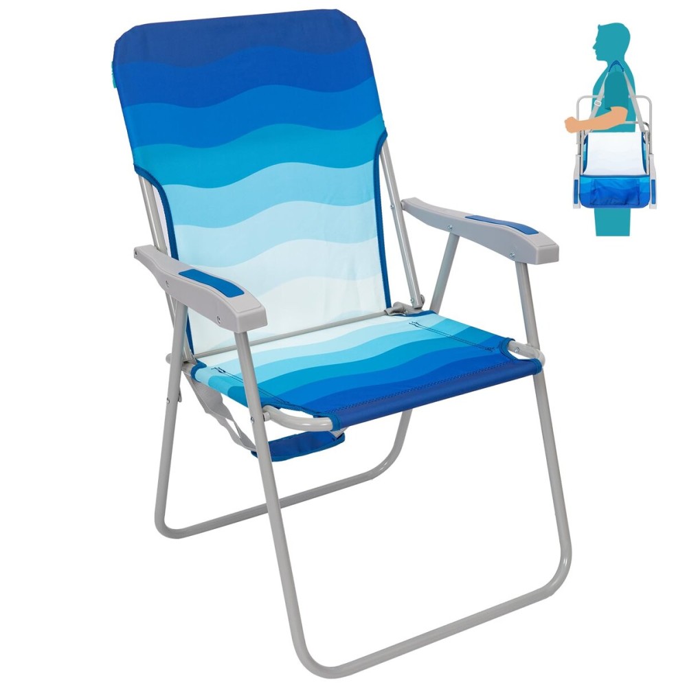 WEJOY Folding Beach Chair for Adults, Lightweight Beach Chair with Shoulder Straps, High Back Camping Chairs with Hard Armrest, Supports 300lbs for Outdoor Lawn Concert (Dark Blue White)