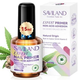 SAVILAND Nail Primer No Lift: 2024 Acid Free Primer Nail Prep Bond with Vitamin E Ingredient Castor Oil for Gel Acrylic Dip Nails, Ultra-Strong Adhesion Protein Nail Bond Nail Supplies Home Salon