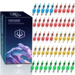 Poseidon 50Pcs Tattoo Cartridge Needles Assorted Mixed Size Round Liner Shader Magnum Curved/Round Mag  12 Standard 3RL 5RL 7RL 9RL 5RS 7RS 9RS 7RM 9RM 9M1 Disposable Membrane for Tattoo Pen