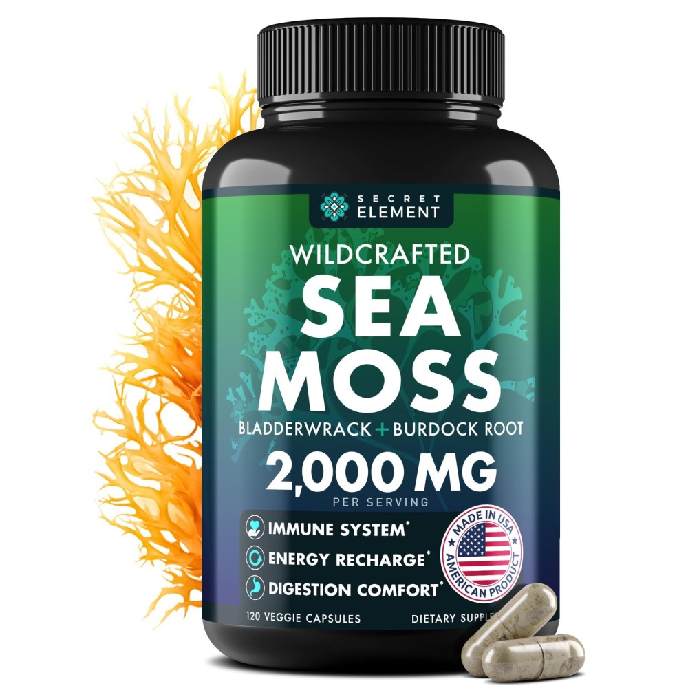 Sea Moss Capsules - Irish Sea Moss Advanced with Burdock Root, Bladderwrack & Muira Puama for Immunity, Gut, & Energy - Superfood Sea Moss Supplements w/Raw Sea Moss Powder - 120 Irish Seamoss Pills