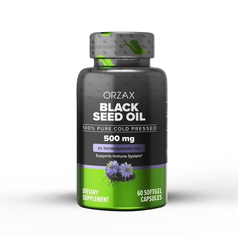 ORZAX Black Seed Oil Cold Pressed 100% Pure | Non-GMO - Rich in Omega 3 6 9 & Thymoquinone | Black Cumin Nigella Sativa Oil for Immune Support, Hair, Skin, Face (500 mg - 60 Softgel Capsules)