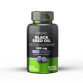 ORZAX Black Seed Oil Cold Pressed 100% Pure | Non-GMO - Rich in Omega 3 6 9 & Thymoquinone | Black Cumin Nigella Sativa Oil for Immune Support, Hair, Skin, Face (500 mg - 60 Softgel Capsules)