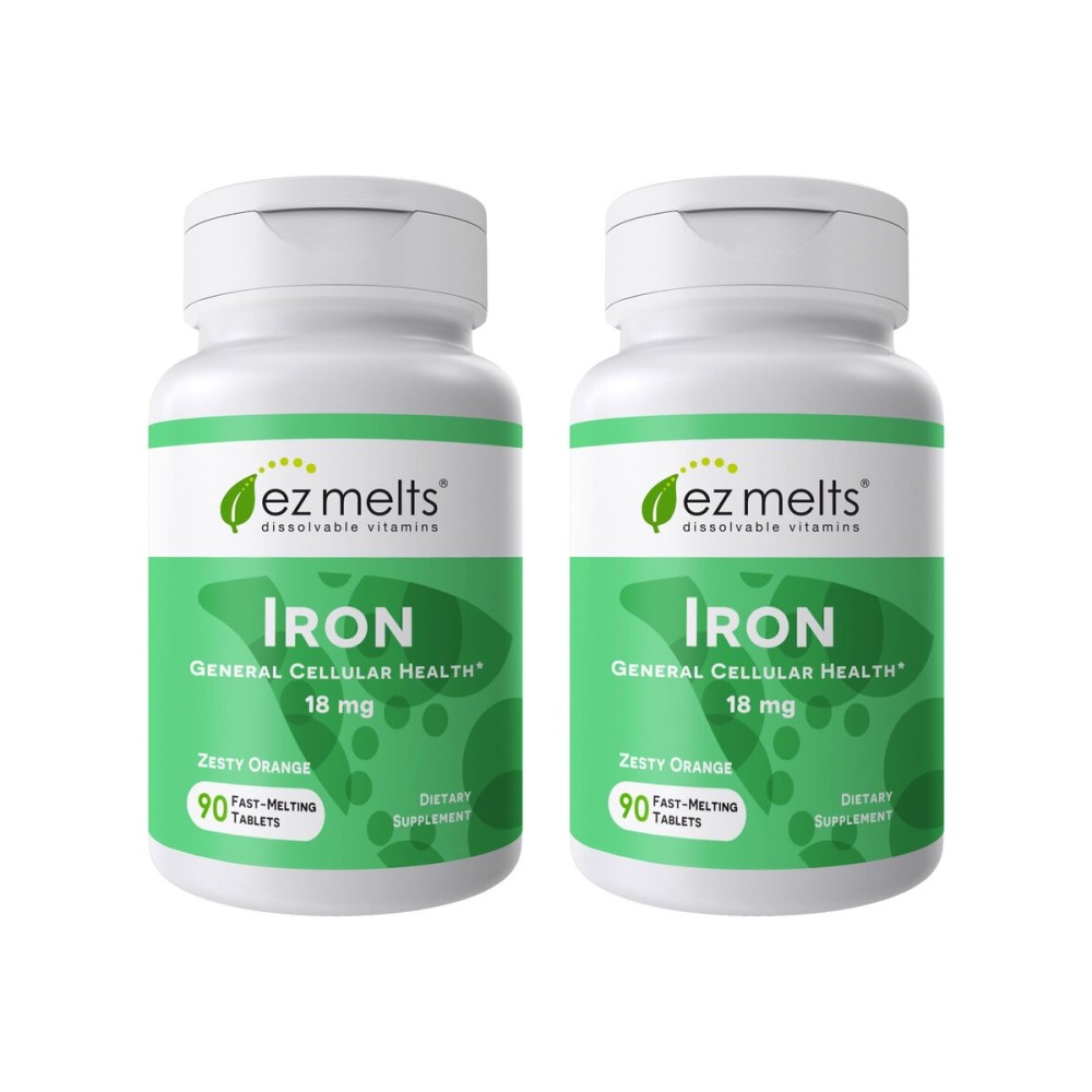 EZ Melts Dissolvable Iron Supplement 18 mg, Sugar-Free, 3-Month Supply - 180 Count (Pack of 2)