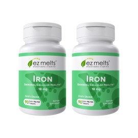 EZ Melts Dissolvable Iron Supplement 18 mg, Sugar-Free, 3-Month Supply - 180 Count (Pack of 2)