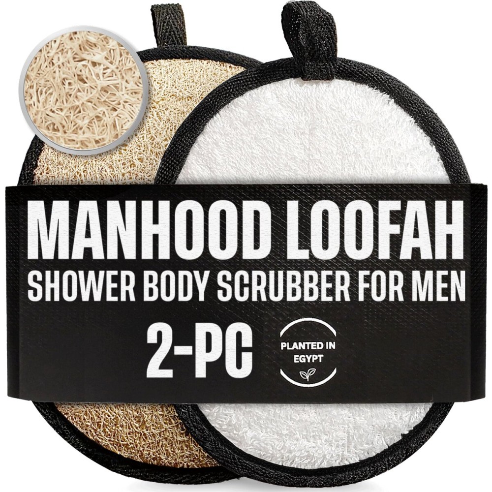 CraftsOfEgypt Natural Loofah Body Scrubber for Men, 2PCS Black & White Set - Egyptian Luffa Sponge Exfoliator for Shower, Bath & Body Care, Durable Men\'s Hygiene Pad, Gentle Skin Exfoliating Tool