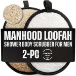 CraftsOfEgypt Natural Loofah Body Scrubber for Men, 2PCS Black & White Set - Egyptian Luffa Sponge Exfoliator for Shower, Bath & Body Care, Durable Men\'s Hygiene Pad, Gentle Skin Exfoliating Tool