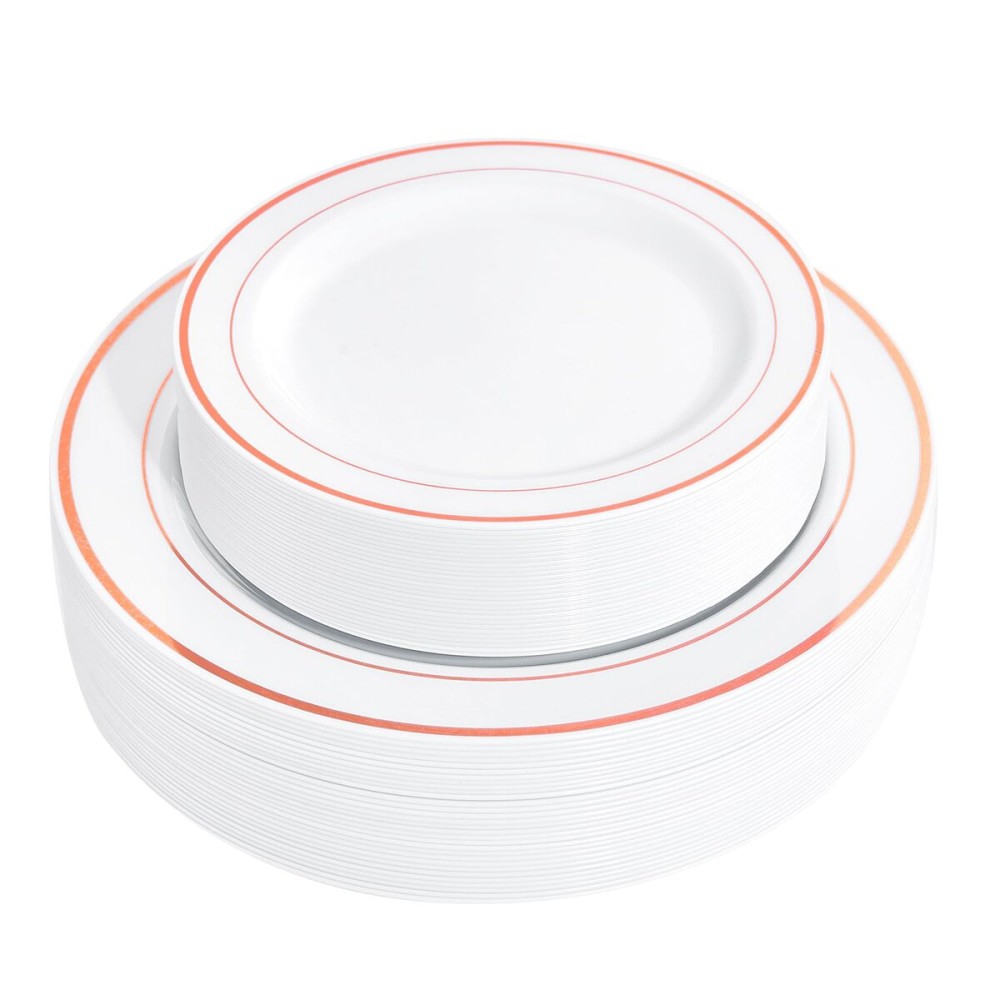 FLOWERCAT 60PCS Rose Gold Plastic Plates - Heavy Duty Rose Gold Plates Disposable for Christmas Party/Wedding- Include 30PCS 10.25inch Dinner Plates and 30PCS 7.5inch Dessert Plates