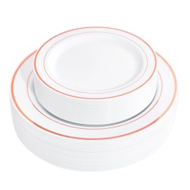 FLOWERCAT 60PCS Rose Gold Plastic Plates - Heavy Duty Rose Gold Plates Disposable for Christmas Party/Wedding- Include 30PCS 10.25inch Dinner Plates and 30PCS 7.5inch Dessert Plates