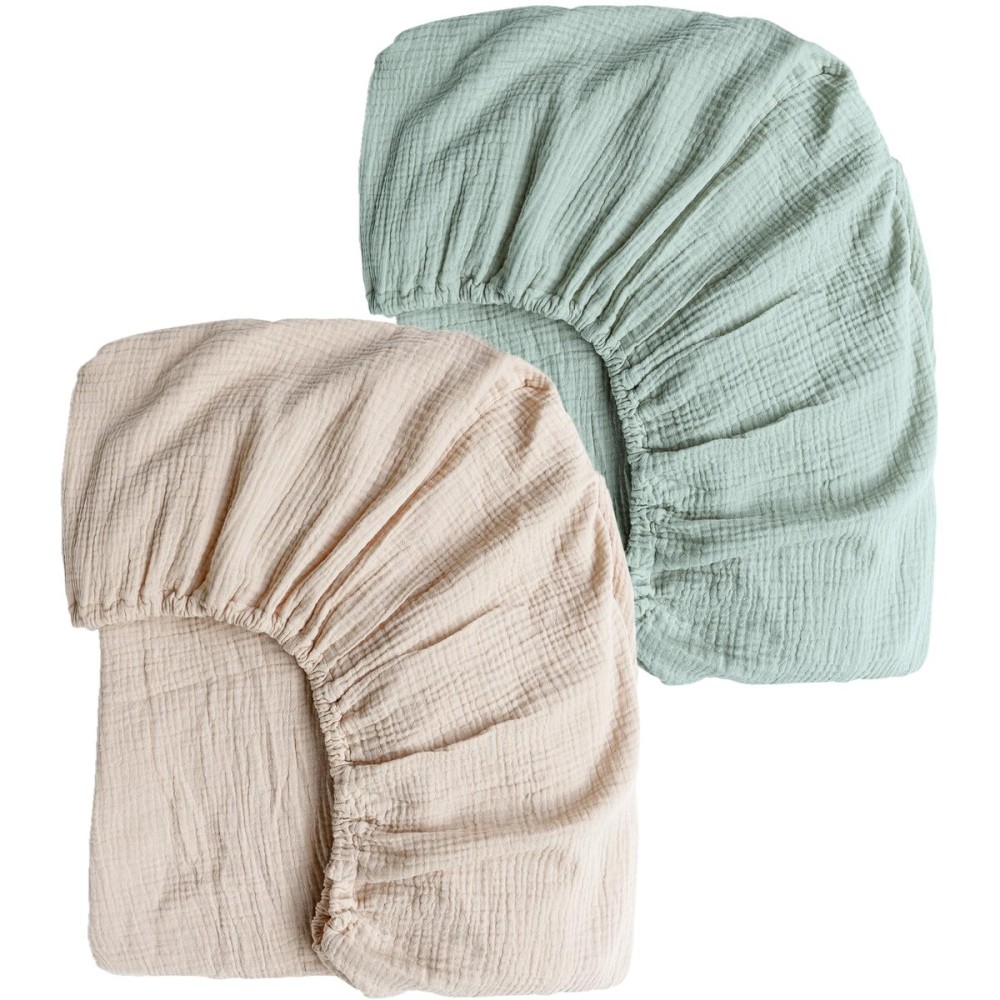 Konssy Muslin Crib Sheets for Girl Boy, 2 PCS Soft and Breathable Cotton Baby Sheets for Standard Crib Mattress, 52x 28 (Green, Cream)