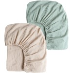 Konssy Muslin Crib Sheets for Girl Boy, 2 PCS Soft and Breathable Cotton Baby Sheets for Standard Crib Mattress, 52x 28 (Green, Cream)