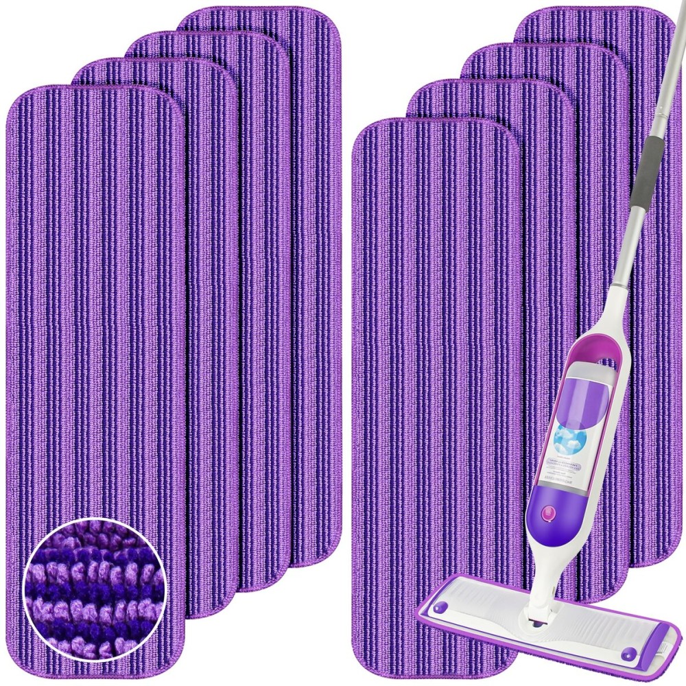 Reusable Mop Refills Pads for Swiffer PowerMop, 8 Pack Microfiber Wet Pads 15 Washable Mopping Cloths for Multi-Surface & All Types of Floors, Purple