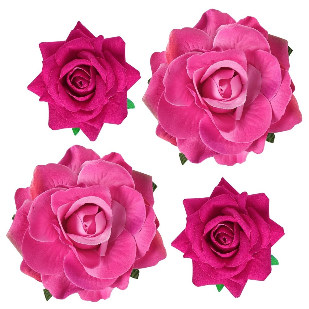 Topbuti Rose Hair Clip Flower Hairpin Brooch Floral Clips, 4 Pcs Fabric Rose Flowers Hair Clips Mexican Hair Flowers Pin up Headpieces for Woman Girl Wedding Party Mother\'s Day (Hot Pink)