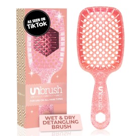 FHI Heat UNbrush Detangling Brush for Pain-Free Brushing on All Wet or Dry Hair Types - Durable DuoFlex Anti-Static Bristles, Lightweight Handle, Vented Hair Brush, Ruby Peach