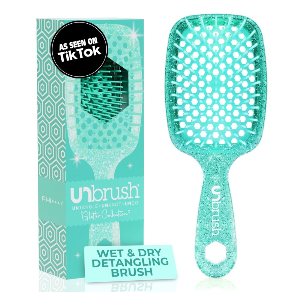 FHI Heat UNbrush Detangling Brush for Pain-Free Brushing on All Wet or Dry Hair Types - Durable DuoFlex Anti-Static Bristles, Lightweight Handle, Vented Hair Brush, Turquoise Green