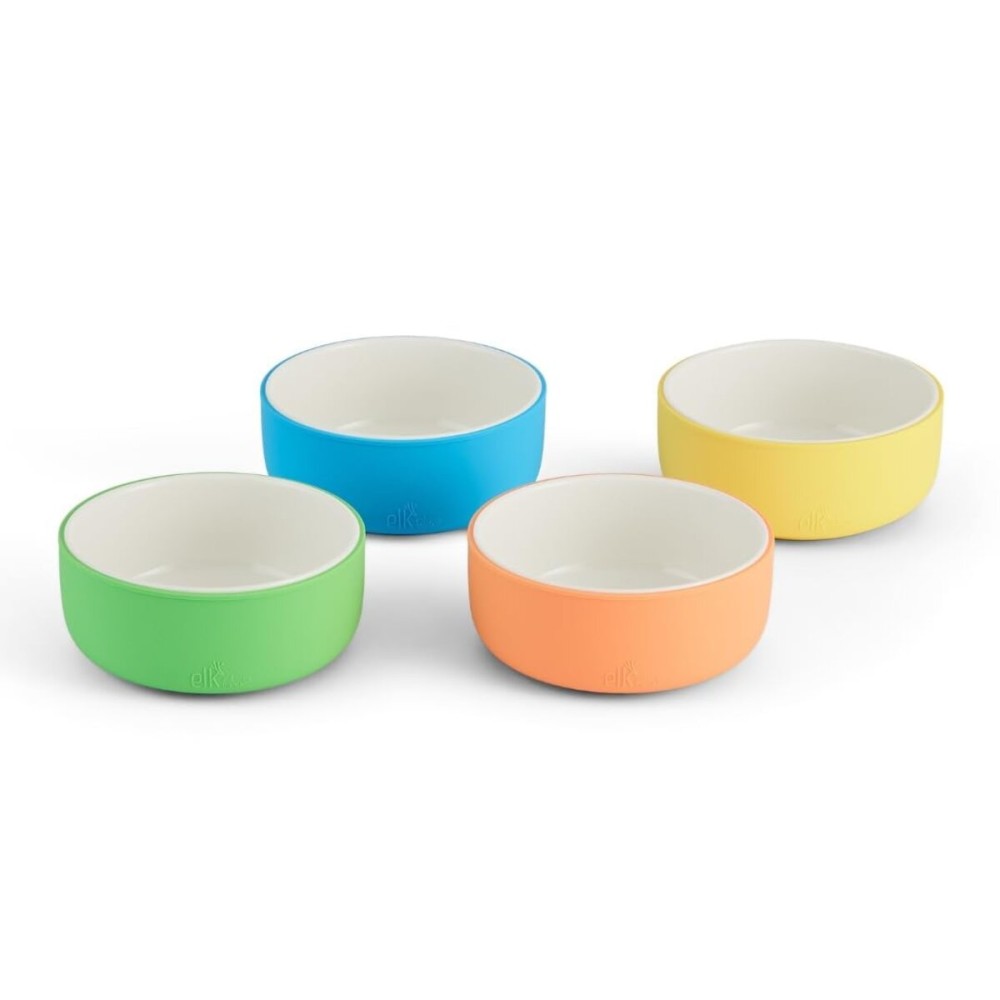 Elk and Friends Kids Porcelain Bowls with Silicone Sleeve | Kids/Toddler/Baby Feeding | Microwave & Dishwasher Safe | Non slip | Cereal/Soup/Snack Dishes & Dinnerware