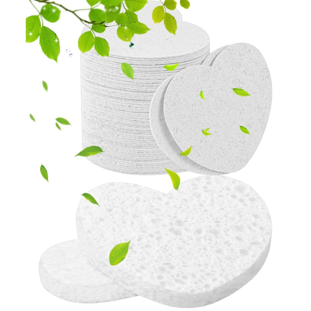 50-Count Compressed Facial Sponges for Estheticians- 100% Natural Cellulose Face Sponge Spa Sponges for Face Cleansing, Massage, Pore Exfoliating, Mask, Makeup Removal (Love-White)