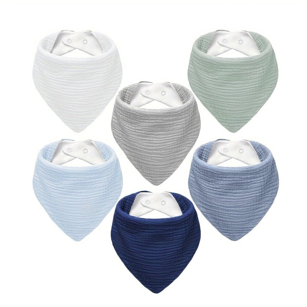 NISXABEBE Muslin Baby Bibs,Soft Triangular Baby Bandana Drool Bibs for Baby Boy Girl,Solid Colors Bib for Drooling Teething 6 Pack(Boys)