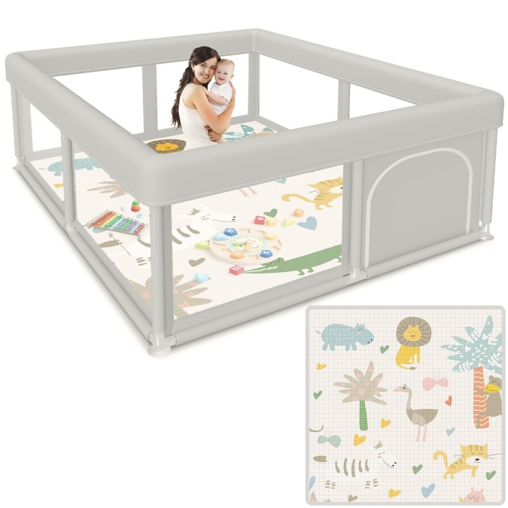 besuhot Baby Playpen 50x50 Inch Baby Playpen with Mat, Play Pen for Babies and Toddlers, Playard with Gate, Sturdy Safety Fence, Indoor & Outdoor Kids Activity Center