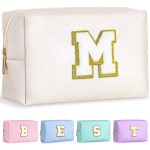 TOPEAST Monogrammed Gifts for Women, Preppy Makeup Bag Small Cosmetic Bag Travel Toiletry Bag, Personalized Birthday Gift for Girl, Wedding Bridal Shower Gifts for Bridesmaids (White M)