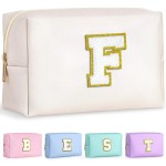 TOPEAST Preppy Makeup Bag, Small Cosmetic Travel Bags for Women, PU Leather Waterproof Toiletry Bag with Zipper, Personalized Birthday Gift for Women Girl, Preppy Gifts for Girl (White F)
