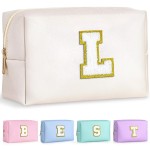 TOPEAST Personalized Birthday Gifts for Women, Preppy Patch Makeup Bag, Chenille Letter Pouch Cosmetic Bag, Travel Organizer, Gifts for Friends, Cute Stuff for Women (White L)
