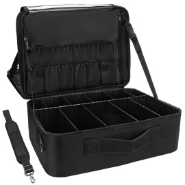 Relavel Makeup Case Extra Large Makeup Bag for Women Travel Makeup Artist Box Nail Polish Cosmetic Brush Storage Organizer with Adjustable Plastic Dividers Black