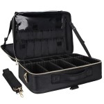 Relavel Makeup Case Large Makeup Bag Professional Train Case 16.5 inches Travel Cosmetic Organizer Brush Holder Waterproof Makeup Artist Storage Box, Large Capacity (Leather Black)