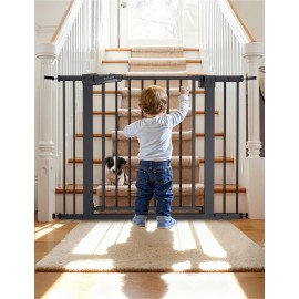 Babelio Baby Gate, 29-43 Auto-Close Easy Install Pet Gate, PressGuard P7 Extra Wide Walk Thru Child Safety Gate, 30 Tall Pressure-Mounted Metal Dog Gate for Doorways & Stairs, Black