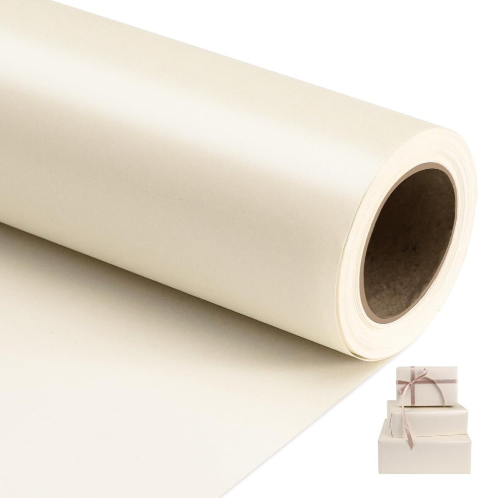 NESCCI Off White Matte Wrapping Paper,Solid Color Pearly-Lustre Paper,Gift Wrapping Paper,Perfect for Wedding,Valentine\'s Day,Birthday, Christmas,Baby Shower,DIY Bouquet (17 Inches X 32.8 Feet)