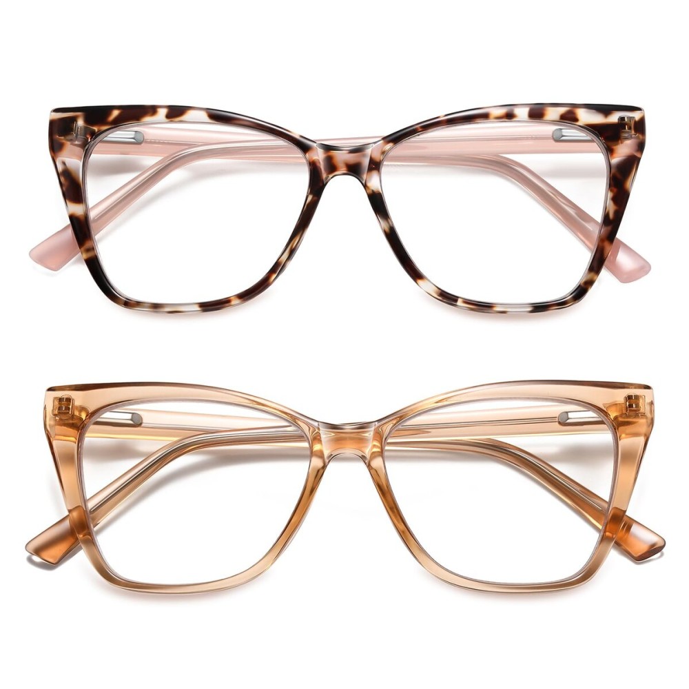 LKEYE Oversized Reading Glasses Women Cat Eye Computer Blue Light Blocking Reader Stylish Ladies Designer Fashion Large Unbreakable Eyewear 2pack Champagne Tortoise Pink LK6042 4.0+ Strength