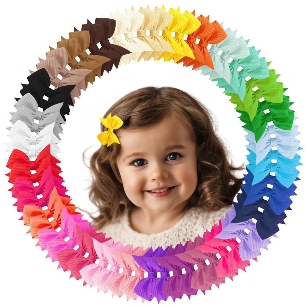 Hair Bows for Girls, 60PCS 2 Fully Lined Alligator Hair Clips, Toddler Hair Accessories (30 Colors in Pairs)