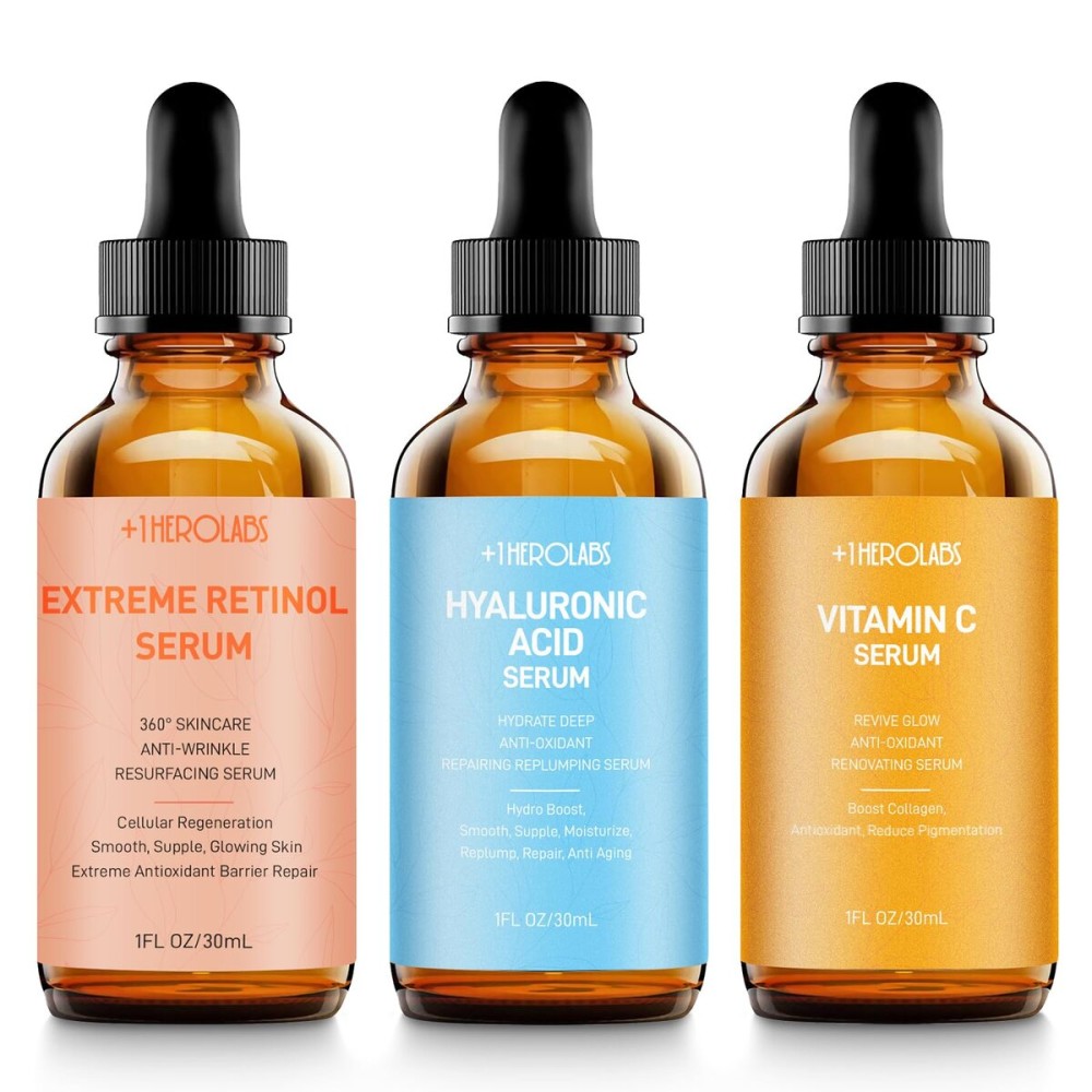 Facial Skin Care Set- Retinol Serum, Vitamin C & Hyaluronic Acid for Face - Anti Aging Face Serum Set for Women - Firm, Wrinkle Smoothing, Dark Spot Corrector, Brighten Dullness